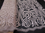 Load image into Gallery viewer, Nude Art Nouveau Sequin Damask Lace Mesh Back  52" Wide || Fabric by the Yard
