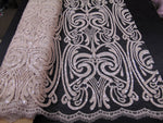Load image into Gallery viewer, Nude Art Nouveau Sequin Damask Lace Mesh Back  52" Wide || Fabric by the Yard
