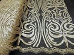 Load image into Gallery viewer, Champagne Art Nouveau Sequin Damask Lace Mesh Back  52" Wide || Fabric by the Yard
