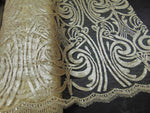 Load image into Gallery viewer, Champagne Art Nouveau Sequin Damask Lace Mesh Back  52" Wide || Fabric by the Yard
