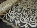 Load image into Gallery viewer, Champagne Art Nouveau Sequin Damask Lace Mesh Back  52" Wide || Fabric by the Yard

