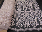 Load image into Gallery viewer, Nude Art Nouveau Sequin Damask Lace Mesh Back  52" Wide || Fabric by the Yard
