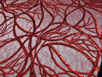 Load image into Gallery viewer, Red Vein Embroidered Sheer Sequin Lace 52” Wide || Fabric by the Yard
