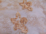 Load image into Gallery viewer, Taupe Floral Ribbon Embroidered Scalloped Edge Tulle Mesh 50" Wide || Fabric by the Yard
