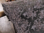 Load image into Gallery viewer, Gray Mauve Scalloped Beaded Edge Hand Lace 51" Wide || Fabric by the Yard

