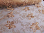 Load image into Gallery viewer, Taupe Floral Ribbon Embroidered Scalloped Edge Tulle Mesh 50" Wide || Fabric by the Yard
