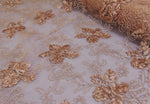 Load image into Gallery viewer, Taupe Floral Ribbon Embroidered Scalloped Edge Tulle Mesh 50" Wide || Fabric by the Yard
