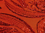 Load image into Gallery viewer, Red Victorian Egg Tulip Sequin Mesh 4-Way Stretch 55” Wide || Fabric by the Yard
