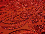 Load image into Gallery viewer, Red Victorian Egg Tulip Sequin Mesh 4-Way Stretch 55” Wide || Fabric by the Yard
