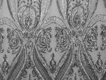 Load image into Gallery viewer, Silver Victorian Egg Tulip Sequin Mesh 4-Way Stretch 55” Wide || Fabric by the Yard
