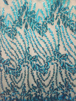 Load image into Gallery viewer, Aqua Blue Nude SUTRA Sequin Stretch Mesh 55" Wide || Fabric by the Yard
