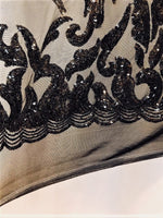 Load image into Gallery viewer, Black Nude SUTRA Sequin Stretch Mesh 55" Wide || Fabric by the Yard
