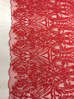 Load image into Gallery viewer, Red Beaded Scallop Edge Lace 52" Wide || Fabric by the Yard
