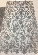 Load image into Gallery viewer, Grey Scalloped Beaded Edge Hand Lace 52” Wide || Fabric by the Yard
