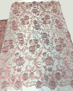 Load image into Gallery viewer, Pink Beaded Scallop Edge Lace 52" Wide || Fabric by the Yard

