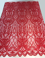 Load image into Gallery viewer, Red Beaded Scallop Edge Lace 52" Wide || Fabric by the Yard
