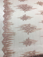 Load image into Gallery viewer, Dusty Rose Scalloped Beaded Edge Hand Lace 52” Wide || Fabric by the Yard

