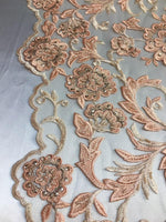 Load image into Gallery viewer, Coral Scalloped Beaded Edge Hand Lace 52” Wide || Fabric by the Yard
