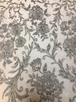 Load image into Gallery viewer, Grey Scalloped Beaded Edge Hand Lace 52” Wide || Fabric by the Yard
