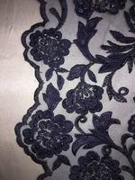 Load image into Gallery viewer, Navy Scalloped Beaded Edge Hand Lace 52” Wide || Fabric by the Yard
