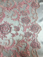 Load image into Gallery viewer, Pink Beaded Scallop Edge Lace 52" Wide || Fabric by the Yard
