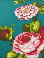 Load image into Gallery viewer, Red and Pink Garden Flower Teal Poly Cotton 60” Wide || Fabric by the Yard
