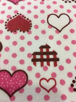 Load image into Gallery viewer, Pink and Red Heart Polka Dot Printed White Poly Cotton 60” Wide || Fabric by the Yard
