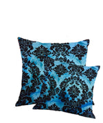 Load image into Gallery viewer, Set of 4 Blue Turquoise Taffeta Black Damask 18” x18” Pillows || Home Décor
