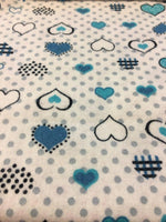 Load image into Gallery viewer, Blue and Aqua Polka Dot Hearts 100% Cotton Flannel 45" Wide || Fabric by the Yard
