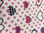 Load image into Gallery viewer, Pink and Purple Heart Polka Dot Printed White Poly Cotton 60” Wide || Fabric by the Yard
