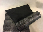 Load image into Gallery viewer, Black Silver Alligator Embossed Faux Leather Vinyl Silk Back 14”x140” Table Runner || Home Décor
