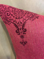 Load image into Gallery viewer, Set of 2 Magenta Alessio Damask Metallic Embossed Faux Vinyl Zipper 18"x18" Pillow Cases || Home Decor
