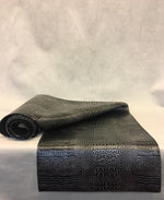 Load image into Gallery viewer, Black Silver Alligator Embossed Faux Leather Vinyl Silk Back 14”x140” Table Runner || Home Décor
