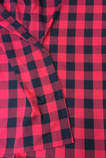 Load image into Gallery viewer, Red Black Checker Print Gingham Polyester Poplin 59" Wide || Fabric by the Yard
