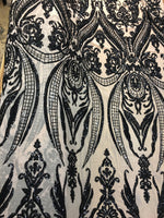 Load image into Gallery viewer, Black On Nude Victorian Egg Tulip Sequin Mesh 4-Way Stretch 55” Wide || Fabric by the Yard

